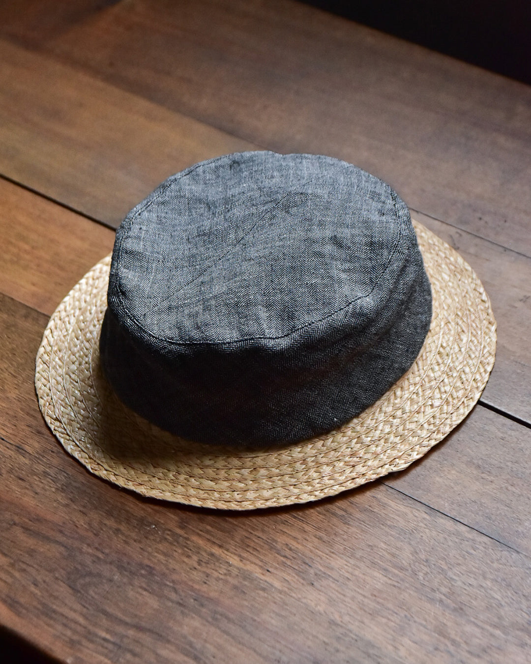 cauda | canotier herringbone linen gray BUS / rafia