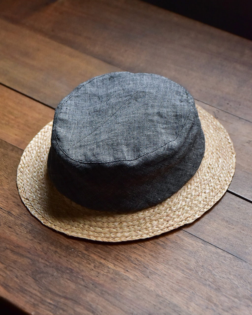 cauda | canotier herringbone linen gray BUS / rafia