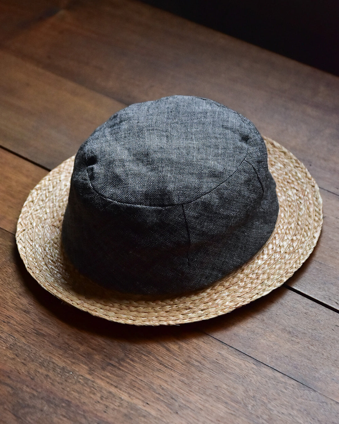 cauda | canotier herringbone linen gray EGG / rafia