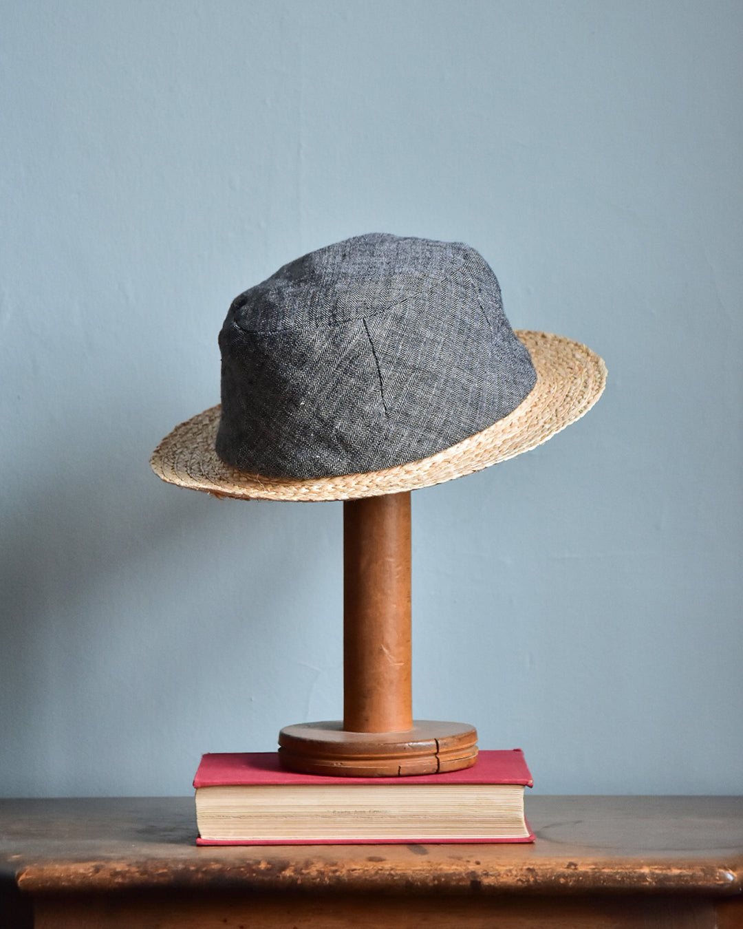 cauda | canotier herringbone linen gray EGG / rafia